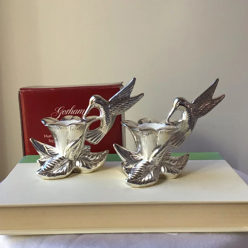 Gorham Hummingbird Candlesticks Holders Silverplated Pair Set Heritage Italy